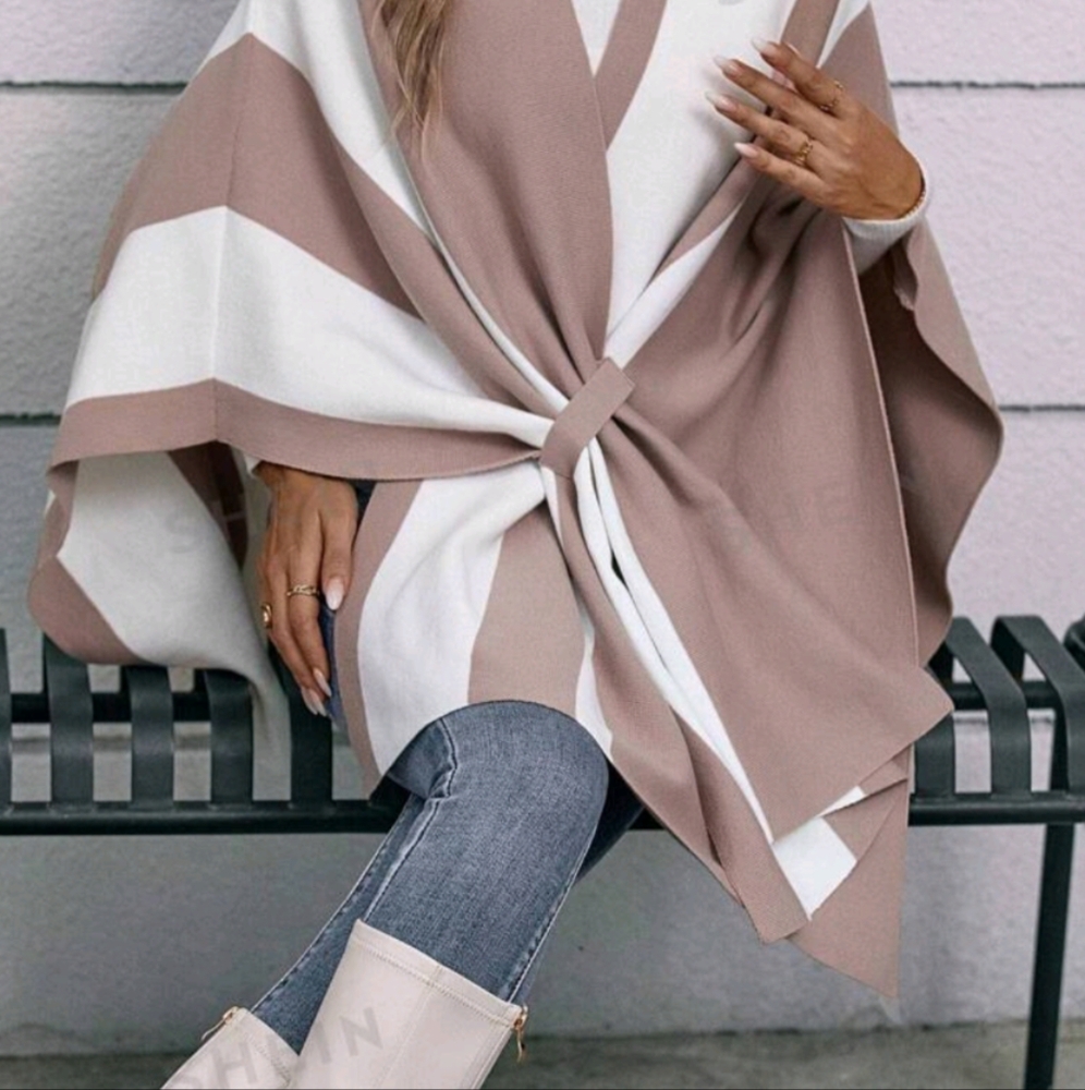 Elegant Taupe and White Poncho